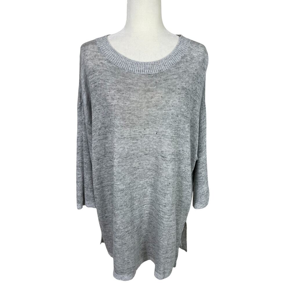 Eileen Fisher Organic Linen Knit Tunic Gray L/XL Minimalist Coastal Quiet Luxury